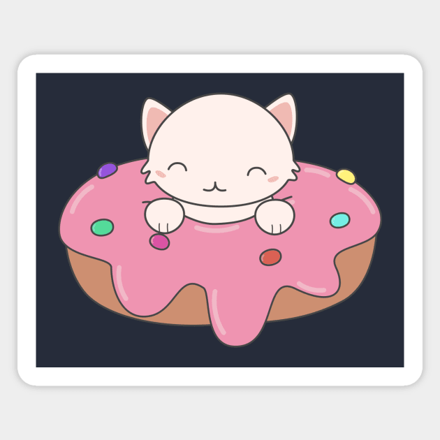 Kawaii Cat in a donut t-shirt Sticker by happinessinatee